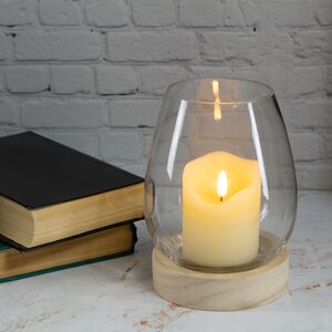 Стеклянный подсвечник-бокал Борнео 18 см на деревянной подставке (Ideas4Seasons, Нидерланды). Артикул: 29402-2