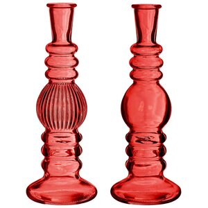 Стеклянная ваза-подсвечник Florence 23 см красная, 2 шт (Ideas4Seasons, Нидерланды). Артикул: 29907-набор