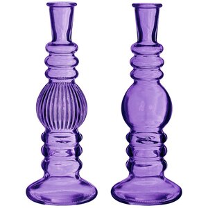 Стеклянная ваза-подсвечник Florence 23 см фиолетовая, 2 шт (Ideas4Seasons, Нидерланды). Артикул: 29909-набор
