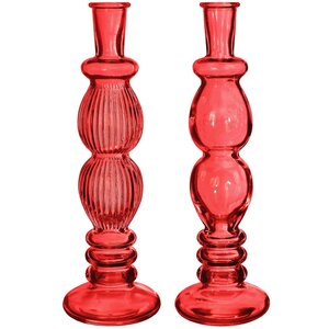 Стеклянная ваза-подсвечник Florence 28 см красная, 2 шт (Ideas4Seasons, Нидерланды). Артикул: 29917-набор