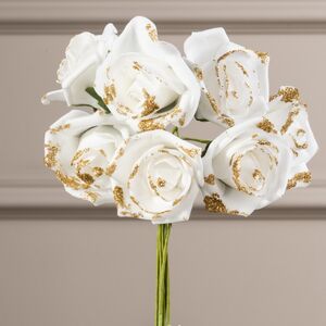 Искусственные розы для декора Lallita 18 см, 7 шт, белые с золотым Ideas4Seasons фото 3