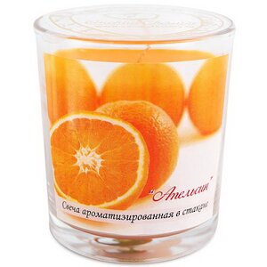 Ароматическая свеча в стакане Апельсин 8 см, 27 часов горения Омский Свечной фото 2