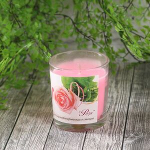 Ароматическая свеча в стакане Роза 8 см, 27 часов горения (Омский Свечной, Россия). Артикул: 321326-свеча