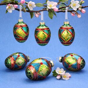 Елочные игрушки Яйца - Джойоза Мареа 8 см, 6 шт, стекло