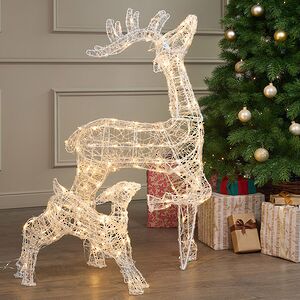 Набор светодиодных оленей - Мама с малышом на прогулке 100 см, 160 теплых белых LED ламп, таймер, акрил, IP44 (Winter Deco, Россия). Артикул: 4060454
