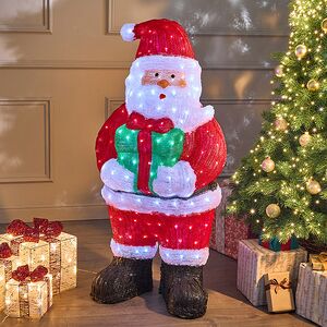 Светодиодная фигура Санта Клаус с подарком 120 см, 300 холодных белых LED ламп, акрил, IP44 (Winter Deco, Россия). Артикул: 4060483