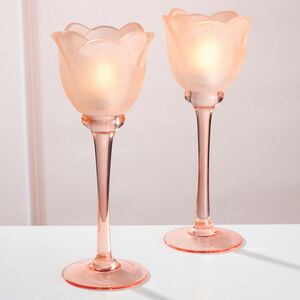 Стеклянный подсвечник-бокал Тюльпан 22 см персиковый