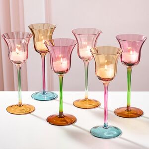 Стеклянные подсвечники - бокалы Тюльпаны 20 см, 6 шт