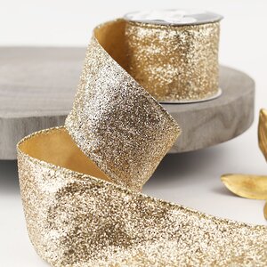 Декоративная лента Золотистая Дымка: Блеск 270*6 см (Kaemingk, Нидерланды). Артикул: 440104-3