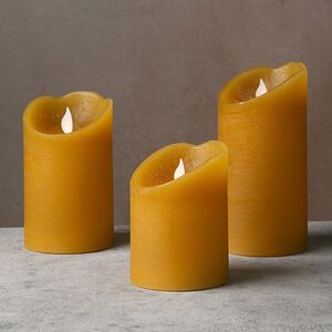 Светодиодная свеча Живое Пламя горчичная восковая на батарейках