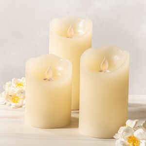 Набор восковых светодиодных свечей Живое Пламя 10-15 см, 3 шт, с пультом управления, кремовый, на батарейках