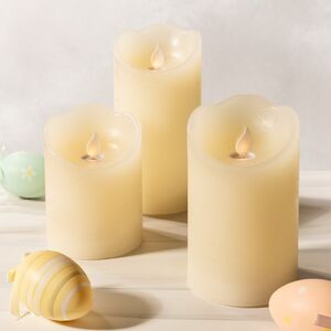 Набор восковых светодиодных свечей Живое Пламя 10-15 см, 3 шт, с пультом управления, кремовый, на батарейках