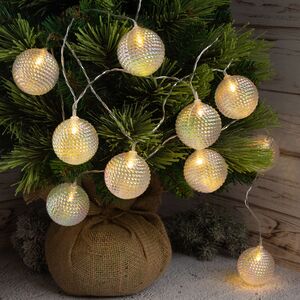 Светодиодная гирлянда на батарейках Перламутровые Шарики 1.8 м 10 теплых белых LED ламп, прозрачный ПВХ, IP20 (Kaemingk, Нидерланды). Артикул: 480237