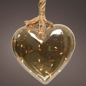 Подвесной светильник на канате Сердце Копенгаген 80*20 см 15 микро LED ламп, на батарейках, стекло (Kaemingk, Нидерланды). Артикул: 480243