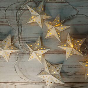 Светодиодная гирлянда на батарейках Бумажные Звезды 2.1 м 8 теплых белых LED ламп, прозрачный ПВХ, IP20 Kaemingk фото 2