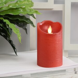 Светодиодная свеча Живое Пламя 12.5 см красная восковая на батарейках, таймер Kaemingk фото 1