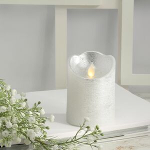 Светодиодная свеча Живое Пламя 10 см серебряная восковая на батарейках, таймер (Kaemingk, Нидерланды). Артикул: 480614