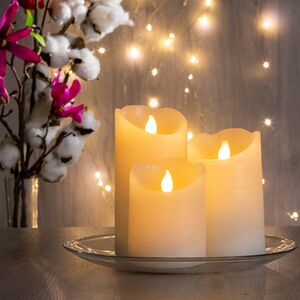 Набор восковых светодиодных свечей Живое Пламя 3 шт кремовый на батарейках, таймер (Kaemingk, Нидерланды). Артикул: 480620