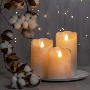 Набор восковых светодиодных свечей Живое Пламя 3 шт серебряный на батарейках, таймер (Kaemingk, Нидерланды). Артикул: 480621