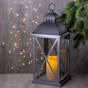 Фонарь Берген со светодиодной свечой 47 см серый, батарейка (Kaemingk, Нидерланды). Артикул: 482292-2