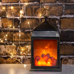 Декоративный светильник - фонарь Вечерний Камин 27 см черный с золотом, на батарейках (Kaemingk, Нидерланды). Артикул: 482539-1