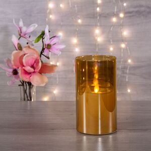 Светодиодная свеча с живым пламенем Одри 15 см в золотом стакане, на батарейках (Kaemingk, Нидерланды). Артикул: 482967