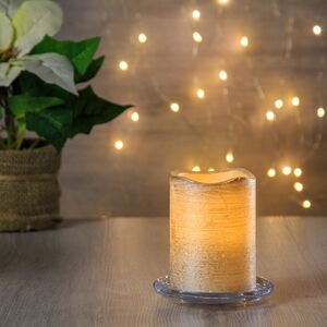 Светильник свеча восковая 10*7.5 см серебряная на батарейках, таймер (Kaemingk, Нидерланды). Артикул: 483385