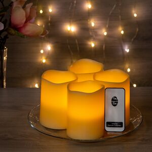 Набор восковых светодиодных свечей Клемон 10*7.5 см, 4 шт с пультом управления, на батарейках (Kaemingk, Нидерланды). Артикул: 483420