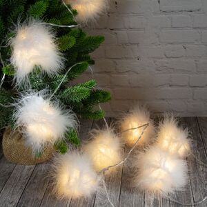 Светодиодная гирлянда на батарейках Пушистики 2.1 м, 8 теплых белых ламп, прозрачный ПВХ, IP20 (Kaemingk, Нидерланды). Артикул: 483533