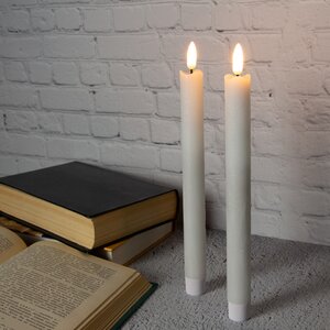 Столовая светодиодная свеча с имитацией пламени Стелла 24 см 2 шт, белая, батарейка Kaemingk фото 2