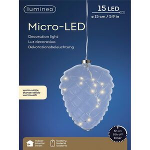 Подвесной светильник Шишка Кристал Боссе 21*15 см, 15 теплых белых LED ламп, на батарейках, стекло Kaemingk (Кейминг) фото 3