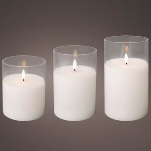 Набор светодиодных свечей с имитацией пламени Одри: White 13-17 см, 3 шт на батарейках, таймер Kaemingk фото 2