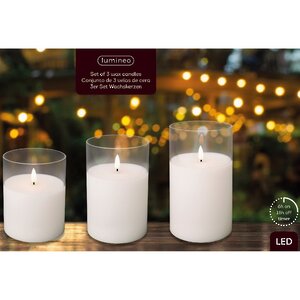 Набор светодиодных свечей с имитацией пламени Одри: White 13-17 см, 3 шт на батарейках, таймер Kaemingk фото 3