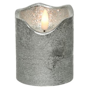 Светодиодная свеча с имитацией пламени Стелла 9 см серебряная восковая, на батарейках, таймер Kaemingk фото 3