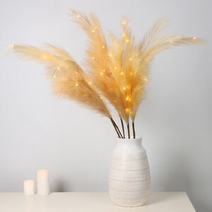 Светящаяся ветка для декора Кремовое Перо 118 см, теплые белые LED лампы, на батарейках
