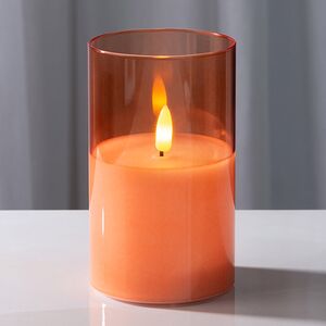 Светодиодная свеча в колбе с живым пламенем Одри: Амбер 13 см, на батарейках, таймер (Kaemingk, Нидерланды). Артикул: 486160