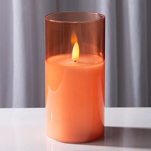 Светодиодная свеча в колбе с живым пламенем Одри: Амбер 15 см, на батарейках, таймер (Kaemingk, Нидерланды). Артикул: 486161