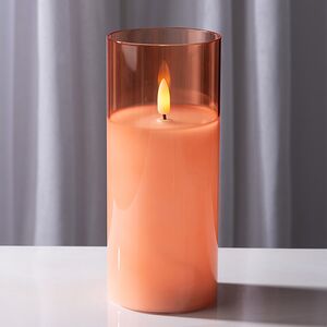 Светодиодная свеча в колбе с живым пламенем Одри: Амбер 18 см, на батарейках, таймер (Kaemingk, Нидерланды). Артикул: 486162