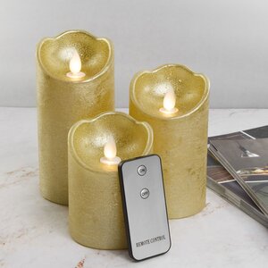 Набор светодиодных свечей с имитацией пламени Narcis Gold 10-15 см, 3 шт с пультом управления, на батарейках Kaemingk фото 3