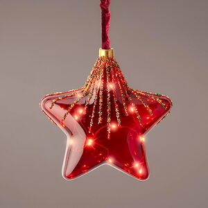 Подвесной светильник Денали - Звезда 20 см, 15 микро LED ламп, красный, таймер, на батарейках, стекло Kaemingk фото 6