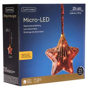 Подвесной светильник Денали - Звезда 20 см, 15 микро LED ламп, красный, таймер, на батарейках, стекло Kaemingk фото 7