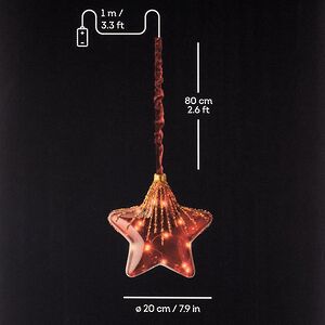 Подвесной светильник Денали - Звезда 20 см, 15 микро LED ламп, красный, таймер, на батарейках, стекло Kaemingk фото 5