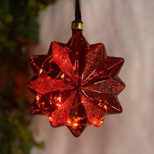 Подвесной светильник RedGlass - Звезда 19 см, 15 микро LED ламп, таймер, на батарейках, стекло