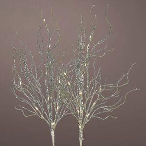 Набор светящихся веток Бомпьеро 60 см серебряная, теплые белые LED лампы, 2 шт, на батарейках (Kaemingk, Нидерланды). Артикул: 486595-3