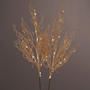 Набор светящихся веток Бомпьеро 60 см золотая, теплые белые LED лампы, 2 шт, на батарейках (Kaemingk, Нидерланды). Артикул: 486595-1