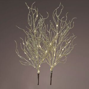 Набор светящихся веток Бомпьеро 60 см шампань, теплые белые LED лампы, 2 шт, на батарейках (Kaemingk, Нидерланды). Артикул: 486595-2