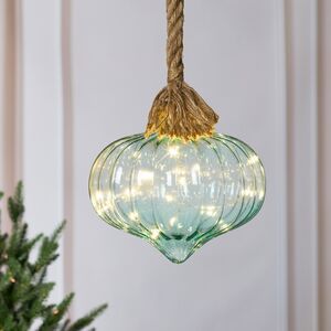 Подвесной светильник на канате Луковка Мятная 21*20 см, 15 микро LED ламп, таймер, на батарейках, стекло  (Kaemingk, Нидерланды). Артикул: 486996