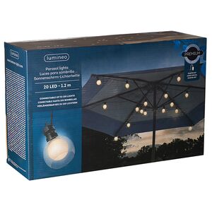 Гирлянда из лампочек для уличного зонта Parasol Lights 1.2 м, 20 теплых белых LED ламп, черный ПВХ, IP44 Kaemingk фото 1