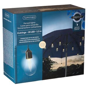 Ретро-гирлянда для уличного зонта Cozy Lounge, 20 ламп, теплые белые LED, 1.2 м, черный ПВХ, IP44 Kaemingk фото 3