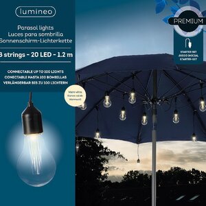 Ретро-гирлянда для уличного зонта Cozy Lounge, 20 ламп, теплые белые LED, 1.2 м, черный ПВХ, IP44 Kaemingk фото 5